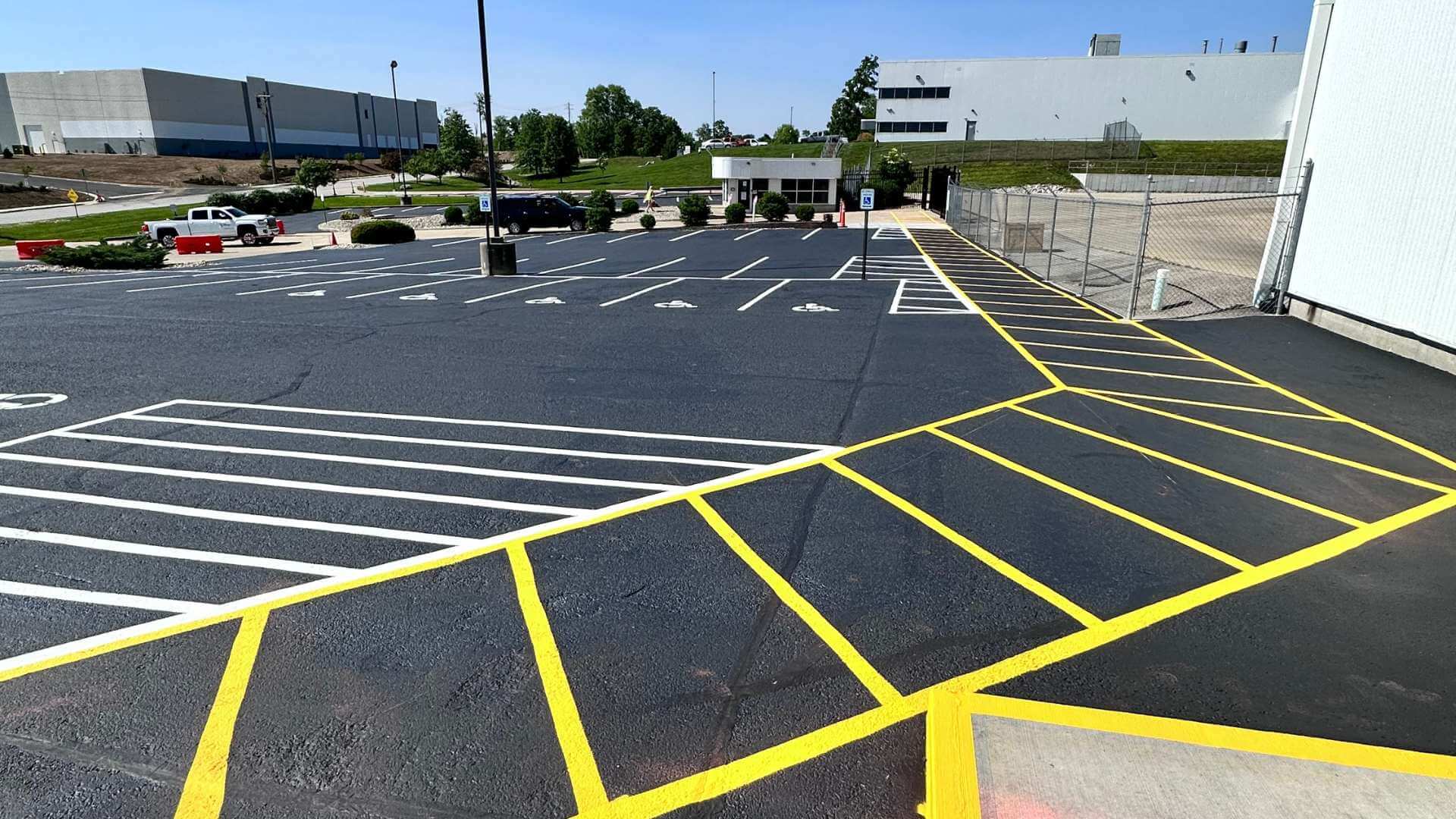 Industrial parking lot line striping in Cincinnati